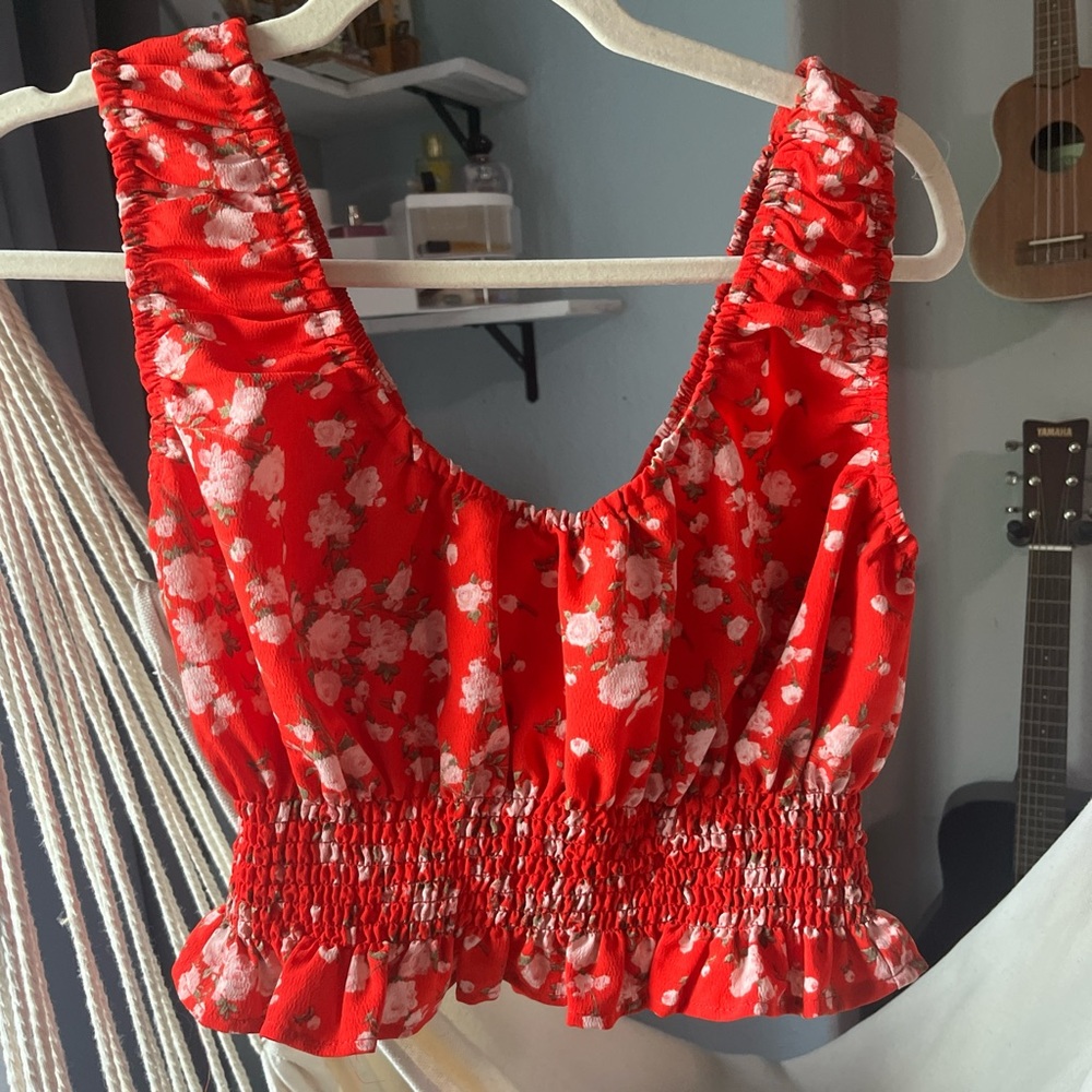 Floral Red Sleeveless Top